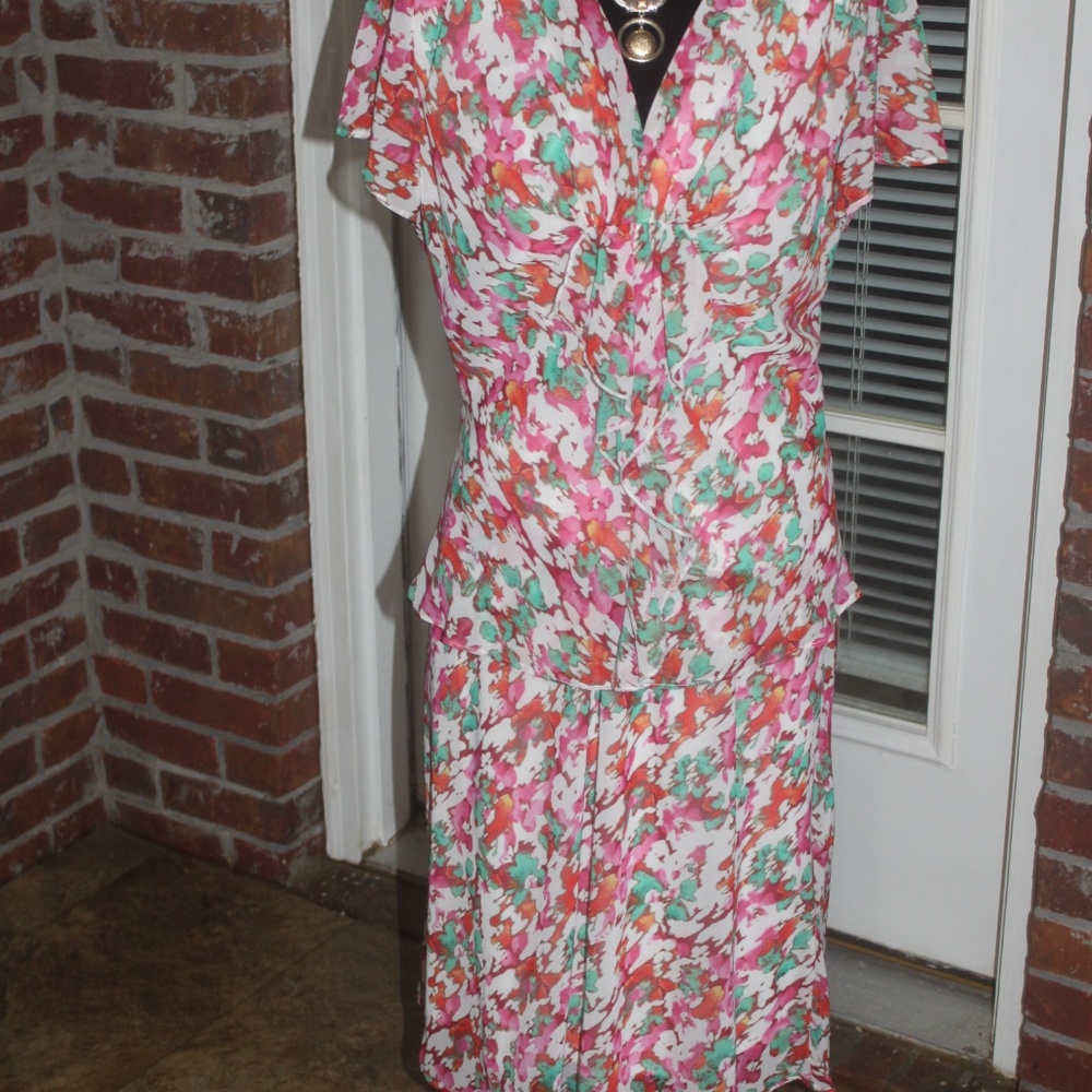 KARIN STEVENS 2 PC SKIRT SET DRESS PINK FLORAL Lined NEW SZ 10